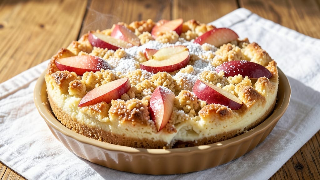 Apple Cheesecake Streusel Dump Cake Recipe: Warm Spiced Apple Streaks in Buttery Streusel Crunch