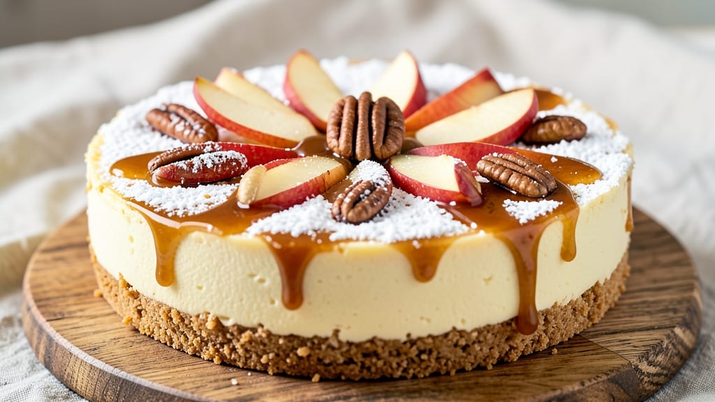 Apple Caramel Pecan Cheesecake Recipe: Buttery Streusel Hugging Gooey Apple-Caramel Layers