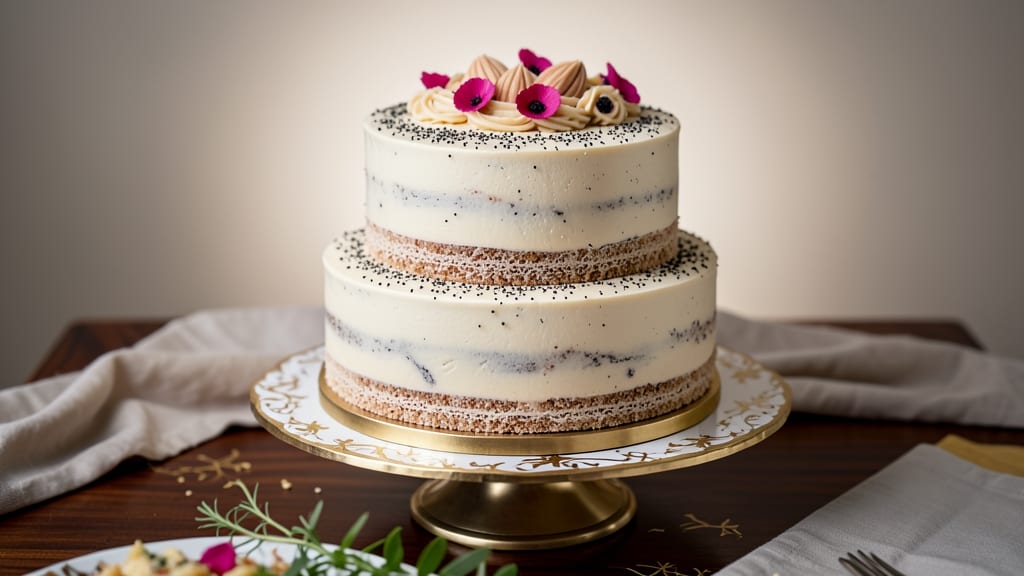 Almond Poppy Seed Wedding Cake Recipe: Nutty-Fluffed Layers with Vanilla Buttercream Swirls