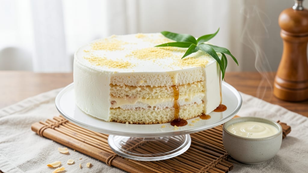 Asian Milk Cake Recipe: Silky Steamed Delight with Coconut Cream Topping