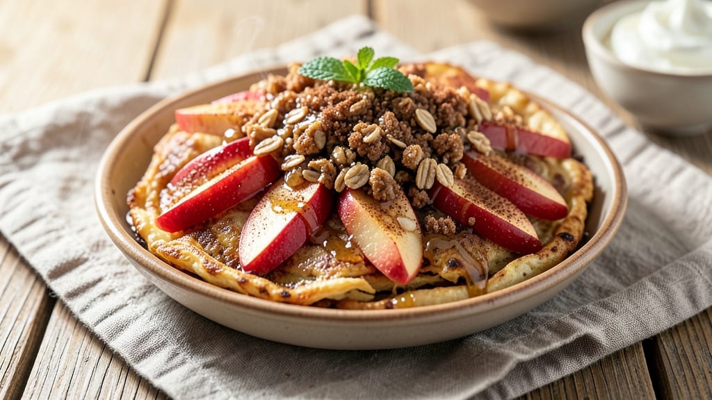 Apple Crisp Pancakes Recipe: Warm Apple Streusel Hugging Fluffy Layers