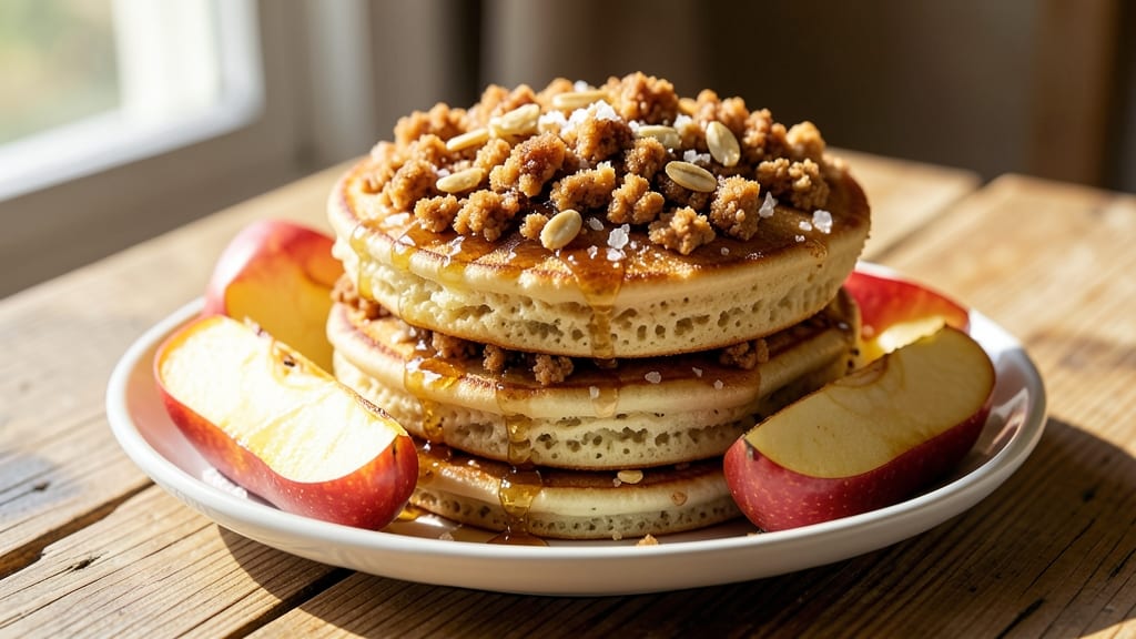 Apple Streusel Pancakes Recipe: Warm Cinnamon Streusel Hugging Gooey Apple Swirls