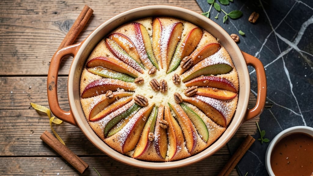 Apple Bake Cake Recipe: Spiced Apple Filling Between Crispy Top and Creamy Layers