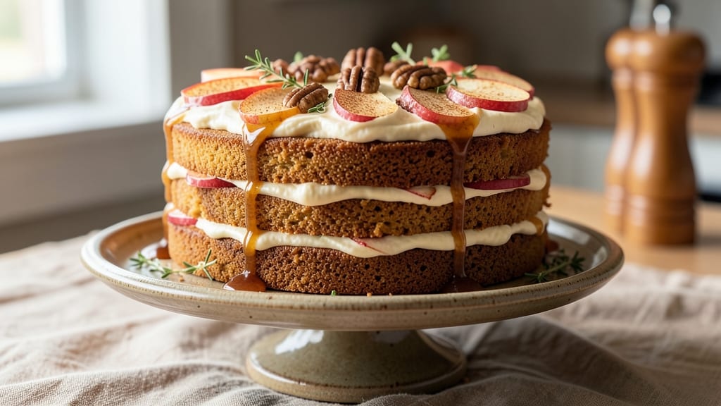 Apple Whiskey Cake Recipe: Boozy Apple Streusel with Vanilla Frosting Swirls