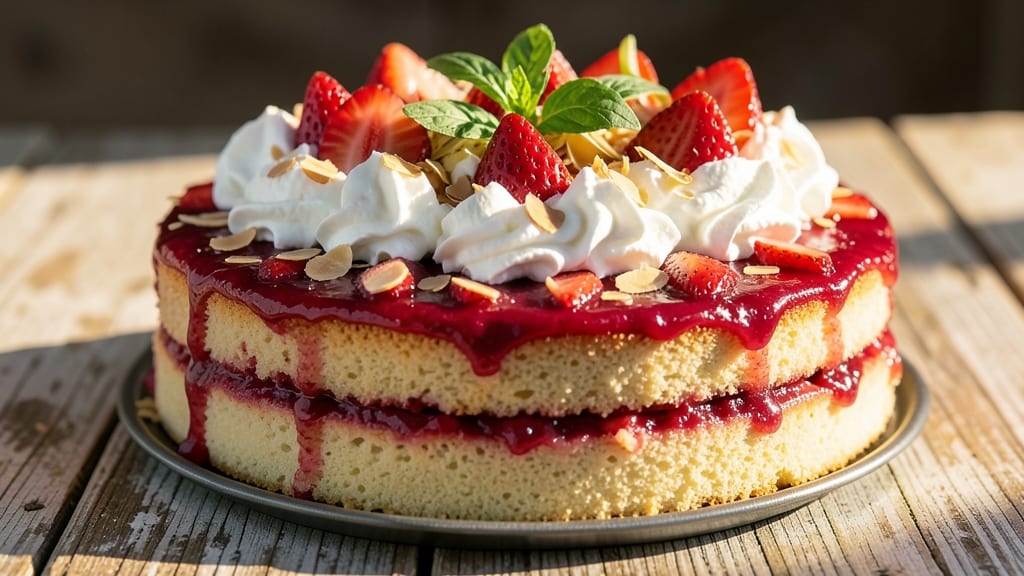 Ambrosia Fresh Strawberry Cake Recipe: Layers of Creamy Cheesecake and Juicy Berries