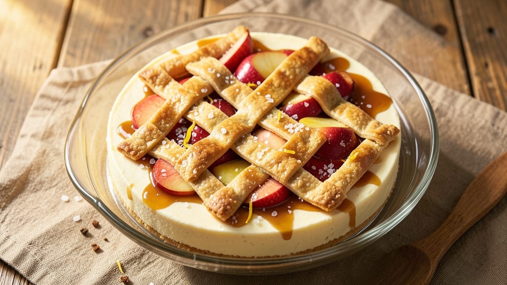 Apple Praline Cheesecake Recipe: Caramelized Apple Streusel Over Creamy Vanilla Base